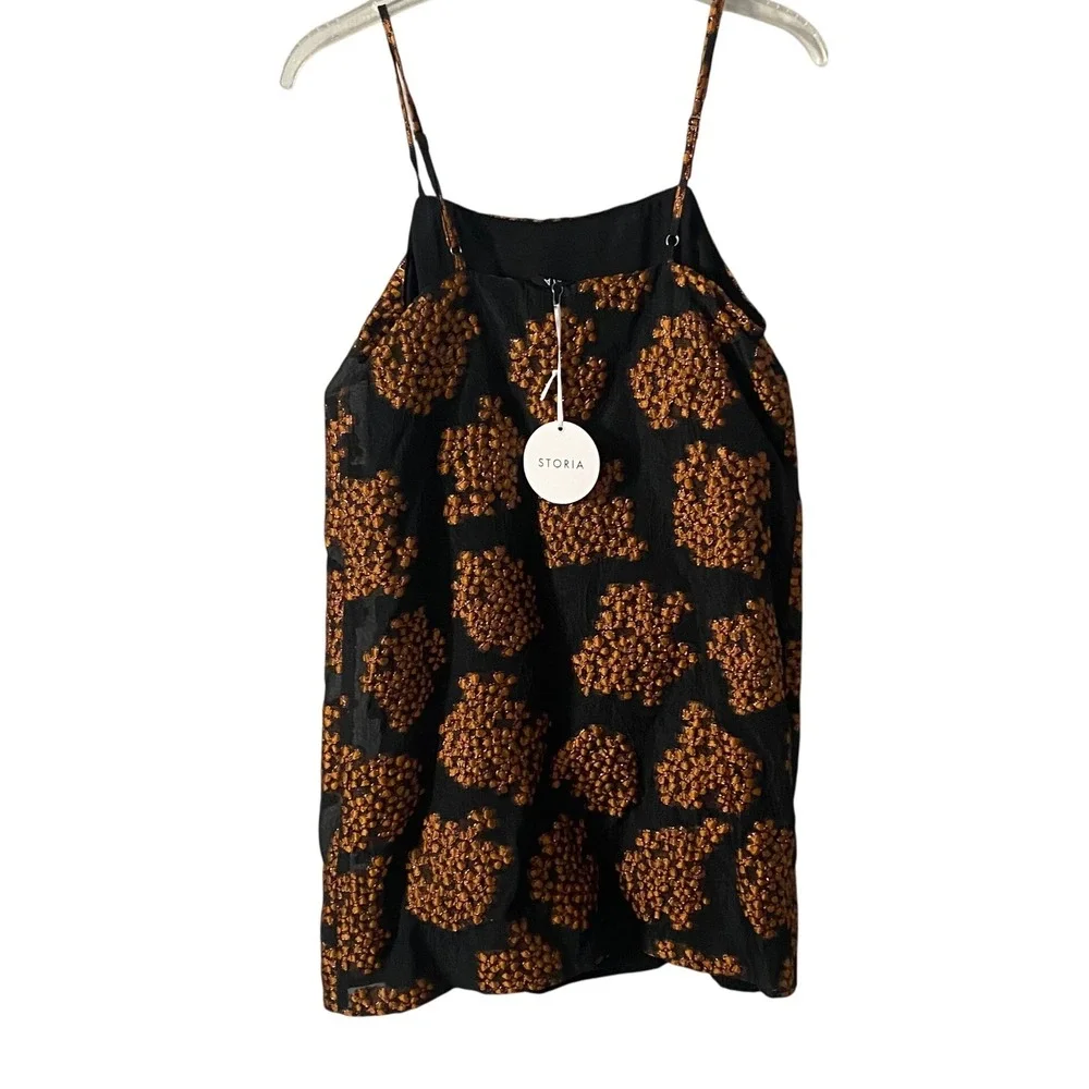 Storia Black Textured Floral‎ Mini Dress Spaghetti Strap Women's Size Sm - Picture 2 of 4